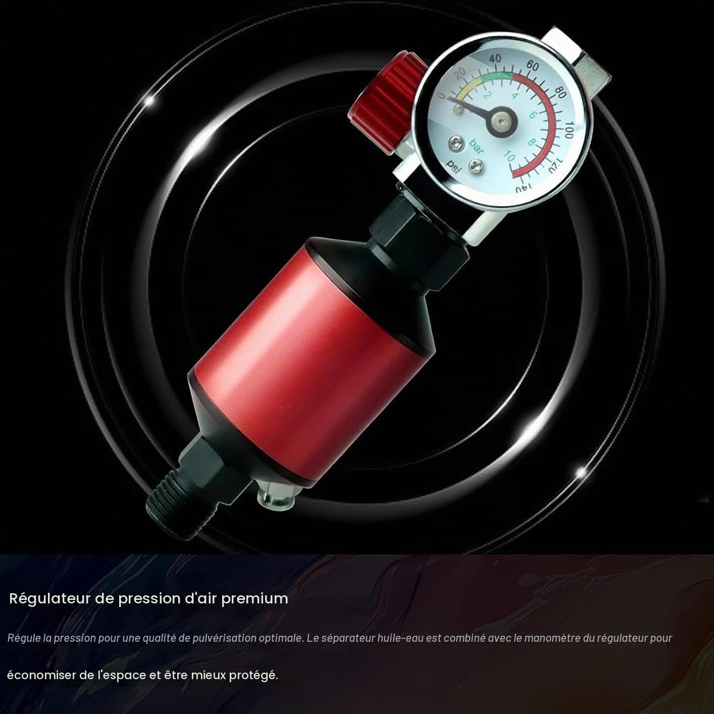 HVLP Pistolet à Peinture Professionnel avec 3 Buses de 1,4 mm, 1,7 mm, 2,0 mm, avec gobelet en Plastique de 600 ML, 10 gobelets jetables de 600 ML, Pistolet (Rouge)