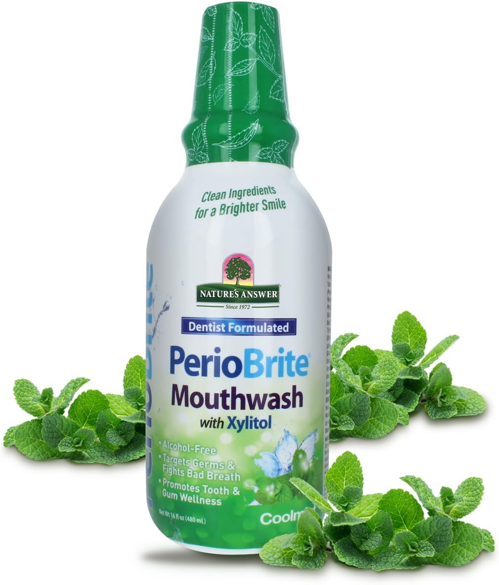 Periobrite Cool Mint All-Natural Mouthwash | Promotes Healthy Teeth & Gums | Fights Bad Breath | Flouride-Free, Alcohol-Free & Gluten-Free | No Articial Preservatives 16oz (2 Pack)