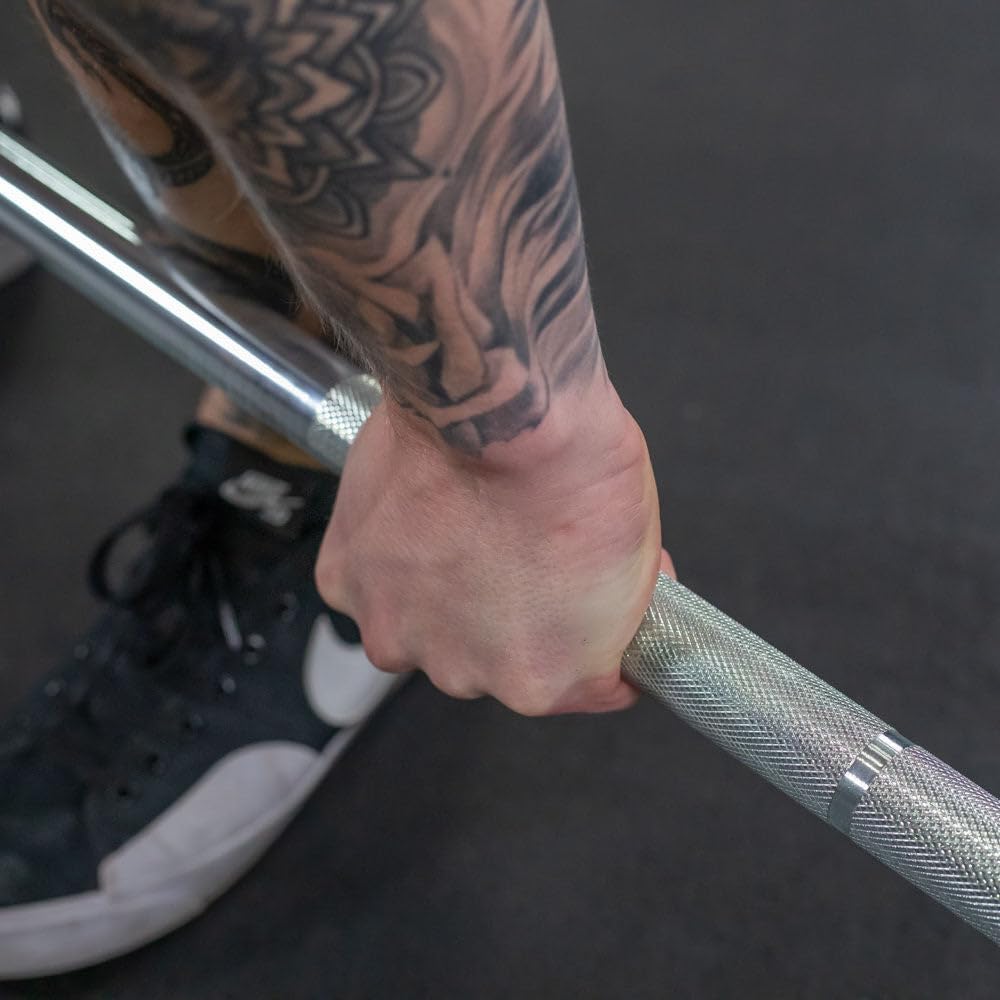 Titan Fitness Titan Series Olympic Deadlift Barbell, Bright Zinc Shaft with Hard Chrome Sleeves, 20 KG 28.5MM, USA Made, Rated 2,000 LB, Perform Deadlift, Sumo Deadlift, and Romanian Deadlift