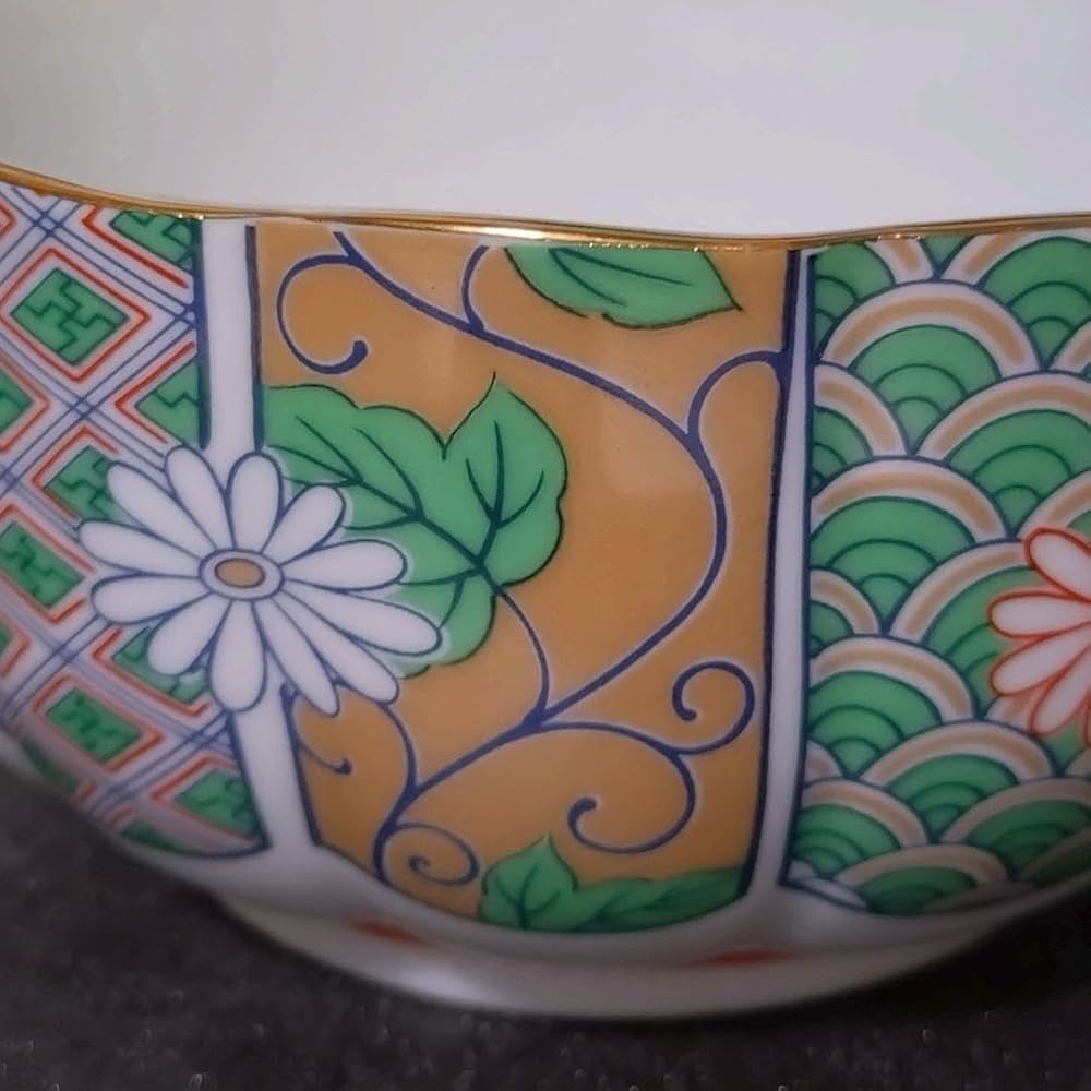 Amazon.co.jp: 有田焼 陶扇 中鉢5点セット 5枚 菊割皿 錦絵 赤絵