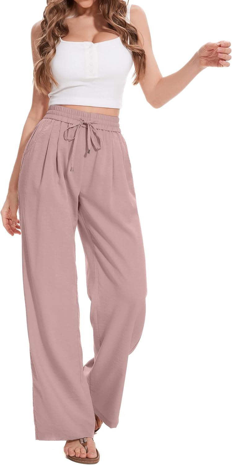 FUNYYZO 2025 Women Summer Pants Drawstring Waist Wide Leg Pants Loose Fit with Pockets Pull On - Image 5