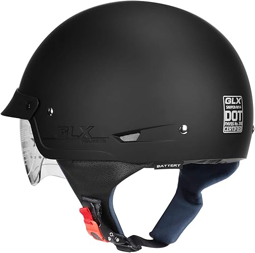 Miniatura 10 de GLX - Medio casco de moto M14 con visera retráctil tintada para scooter Cruiser, aprobado por el DOT (negro, M)