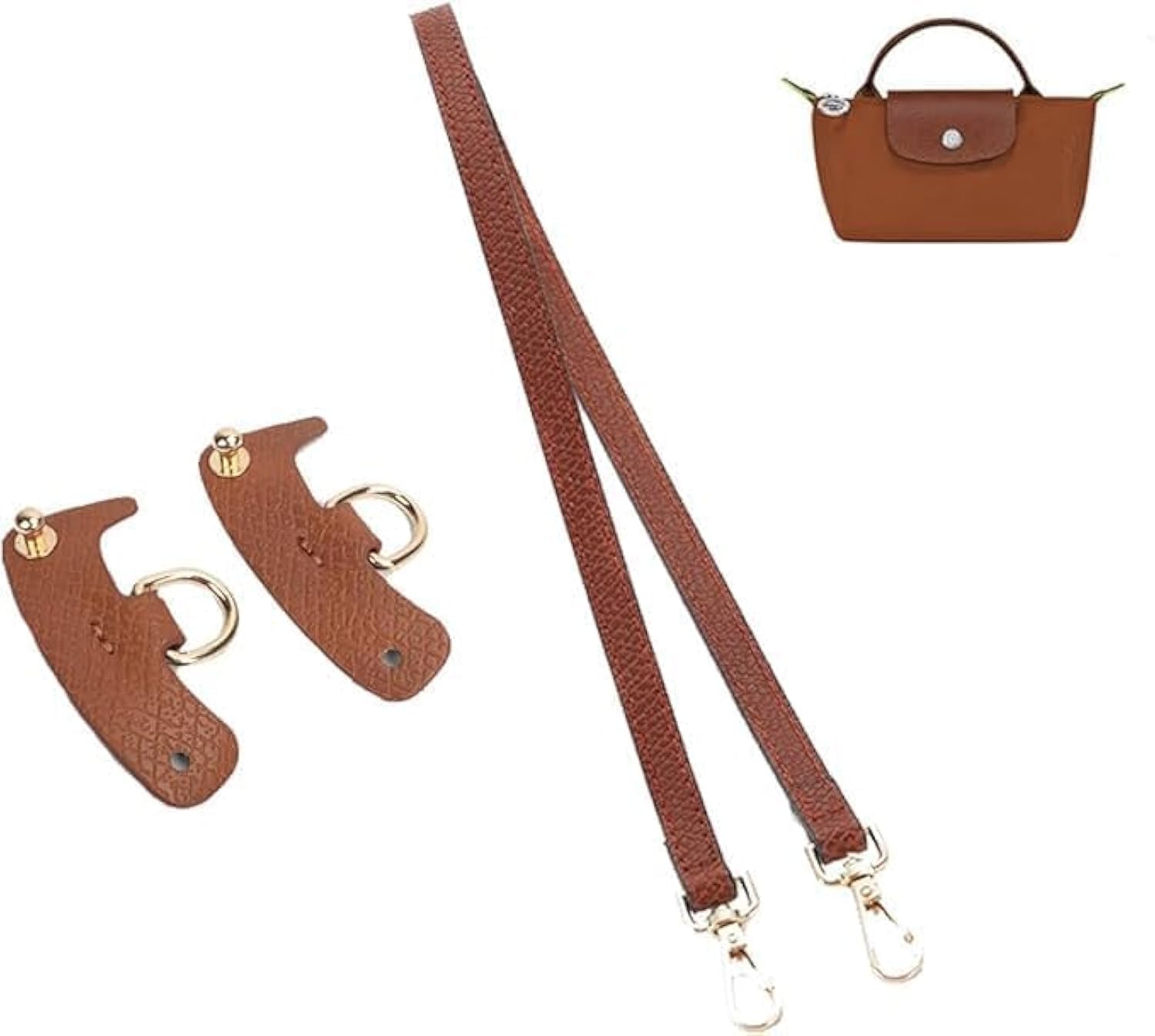 HOGOODReplacement Crossbody Shoulder Strap Single Handle Conversion Set Compatible with Longchamp Mini Pouch Real Leather Free Punching Adjustable Crossbody Handbag Purse Straps Real Leather (Brown)