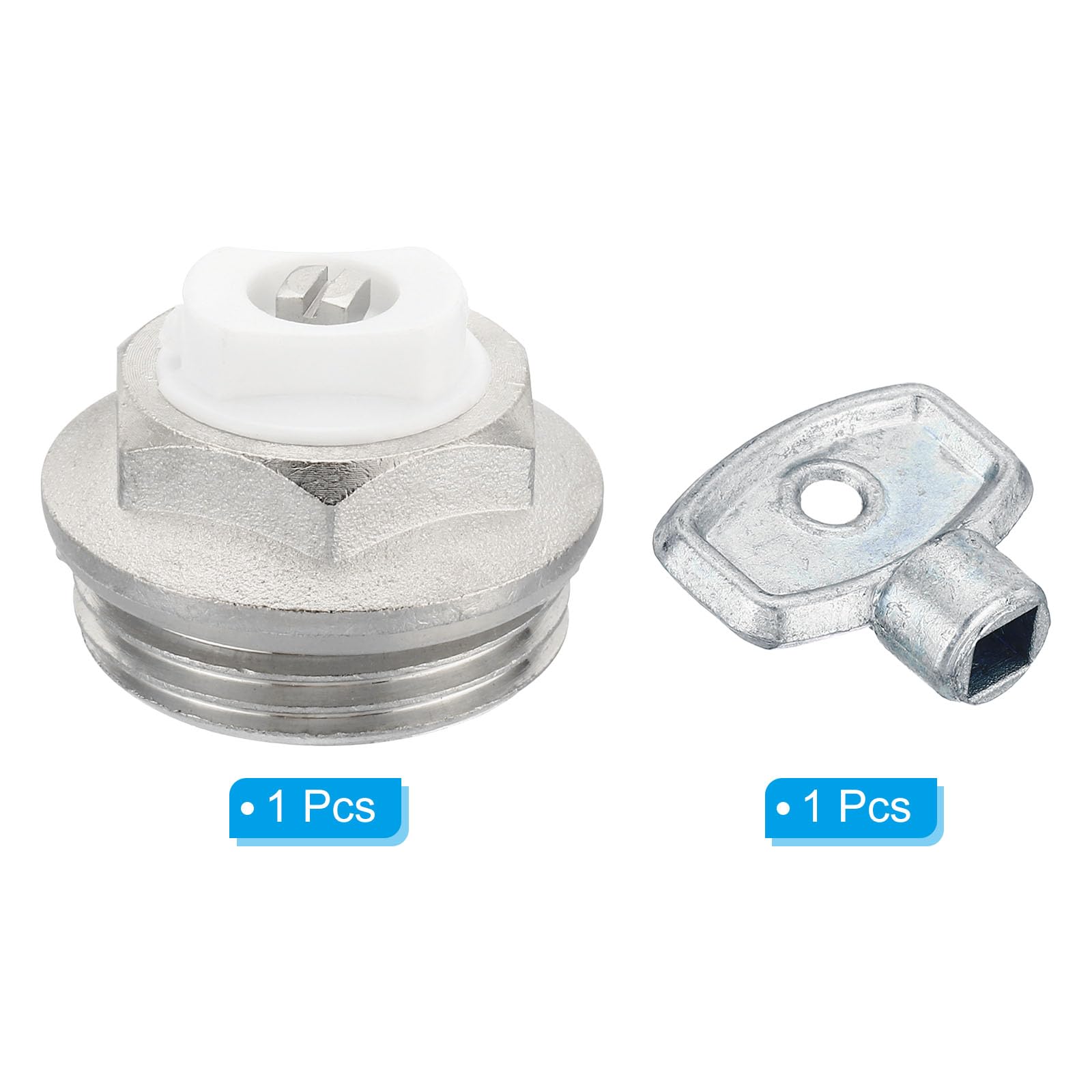 PATIKIL 1" BSP Male Thread Manual Radiator Air Vent Plug Valve Kit with Key, Nickel Plated Brass Plug for Radiator Heater Silver White - Image 3