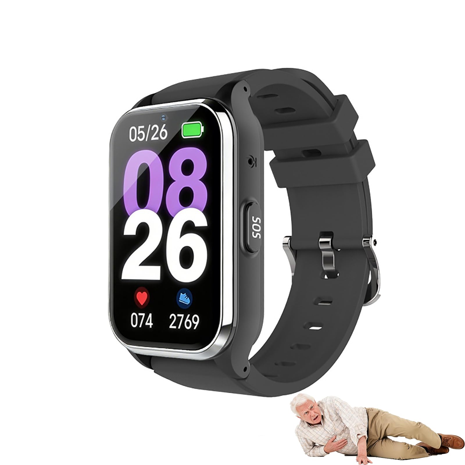 hKjPlvf Reloj Inteligente Mayores 4G GPS Tracker Ritmo Cardiaco Presion SOS Caida Pantalla HD 1.6 Pulgadas Bateria 7 Dias 3 Colores Negro Plata Oro Rosa Regalo Seguridad Ancianos Silver