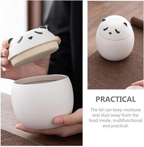Miniatura 6 de DECHOUS Tarro sellado de té Panda Tarro de almacenamiento de cerámica Accesorio para el hogar, tarros de almacenamiento chinos, tapa de bambú,