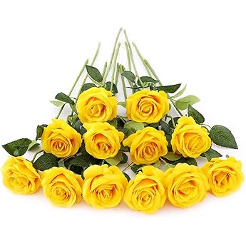 Laelfe 12pcs Artificial Yellow Roses 53cm Long Stem Realistische Kunstblumen Rosen Kunstrosen f r Hochzeitsramos Heimdekoration Party Arrangements Hotel Garten Dekorationen