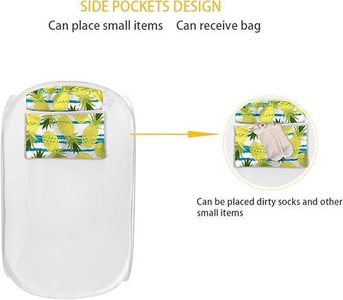 Miniatura 6 de NRBEAWD Cesta de lavandería desplegable con diseño de arcoíris de animales, de malla, plegable, linda, portátil, con bolsillo lateral para niños