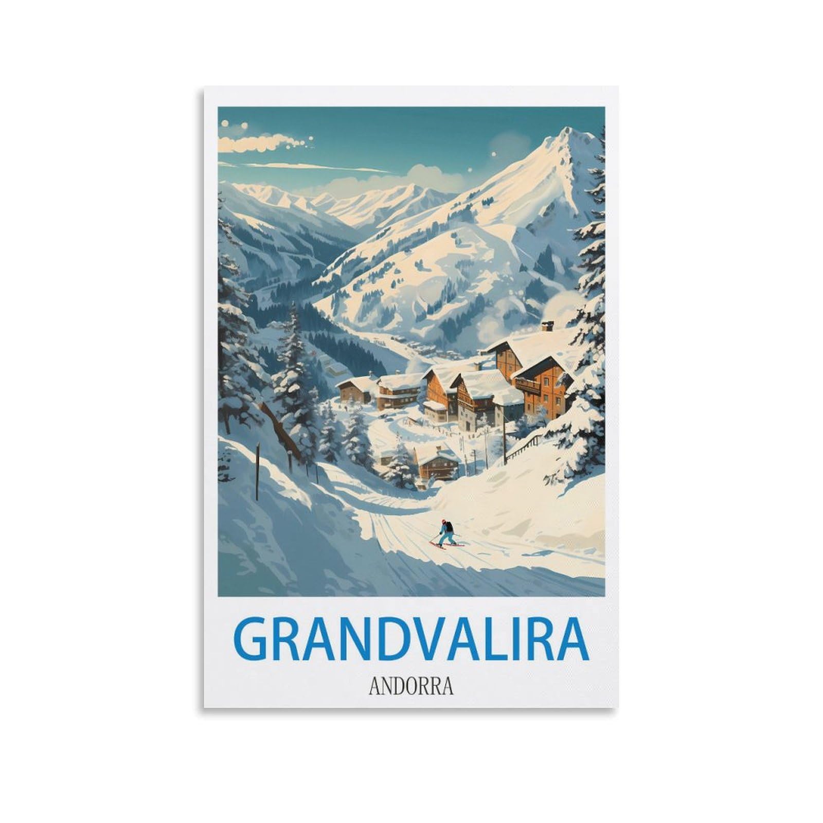 Lnmnjesg Unframe-Style Grandvalira Andorra Vintage Travel Posters Ski 08X12inch(20X30cm) Canvas Painting Wall Art, Wall Decor Pictures Prints For Living Room Bedroom