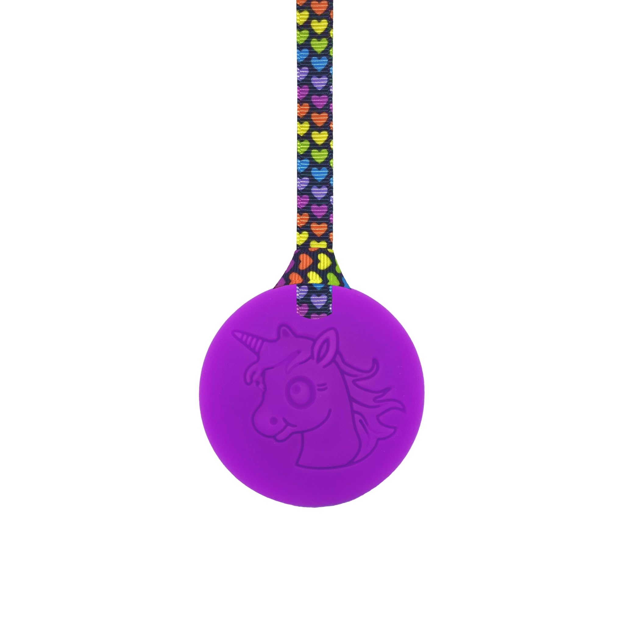 Sensory Chew Necklace with Lanyard - Purple - Unicorn Chew for Kids with Autism, Anxiety & ADHD – 100% Food Grade Silicone - Sensory Oojamabobs (8 Designs Available) (Rainbow Hearts, 54cm Lanyard)