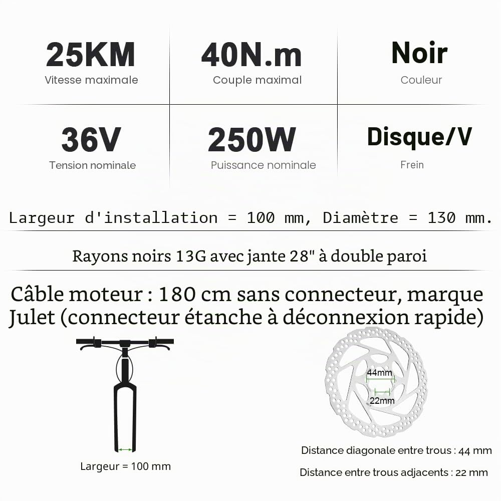 YOSE POWER Ebike Kit 36V250W 28 "kit de Conversion de moyeu pour vélo électrique Avant avec Batterie HL Plus 36V 15.6Ah DIY e-Bike LCD