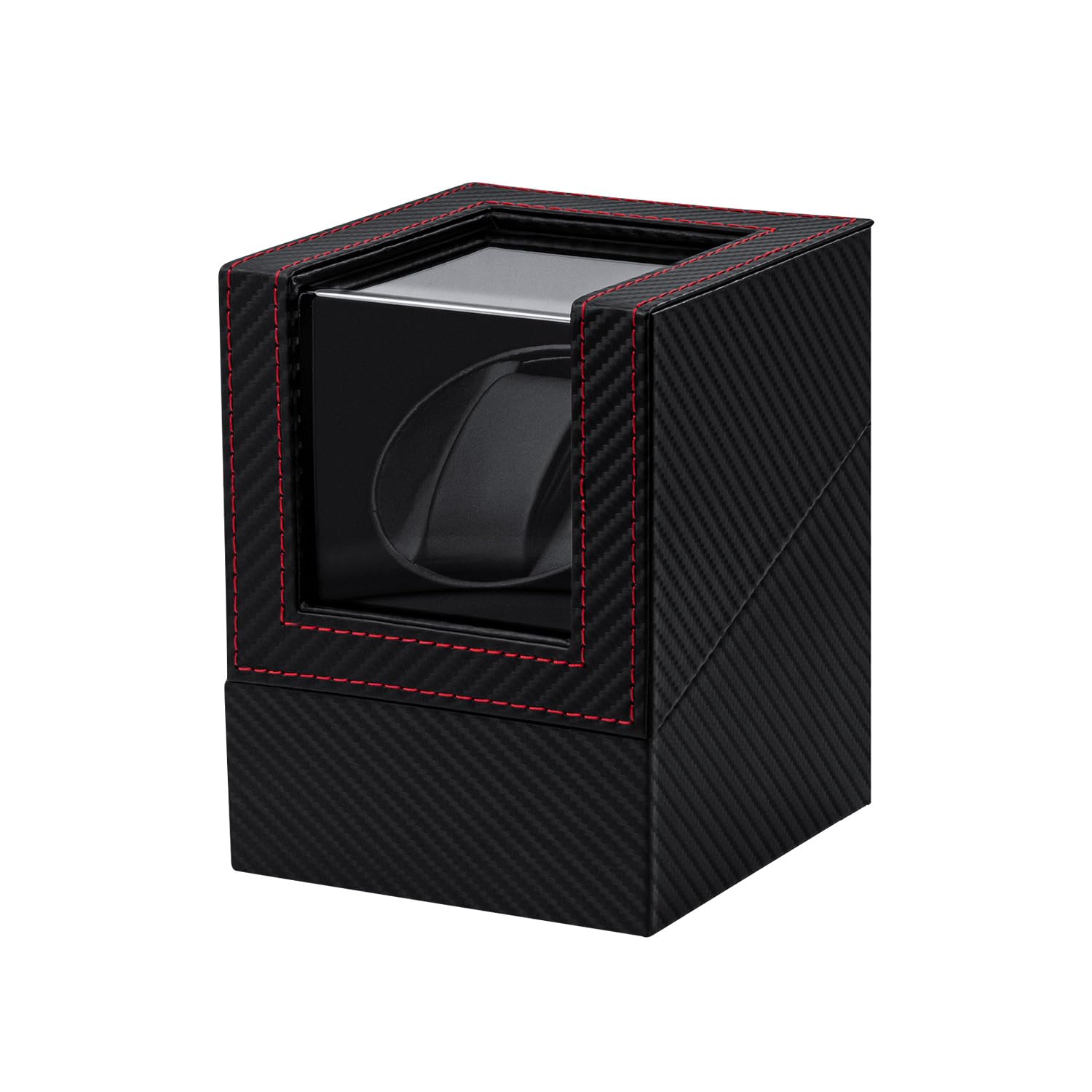 Mcbazel Cargador de Reloj para Relojes automáticos, Caja de Cargador de Reloj de Cuero de PU con patrón de Fibra de Carbono y Enchufe EU - Negro/Rojo
