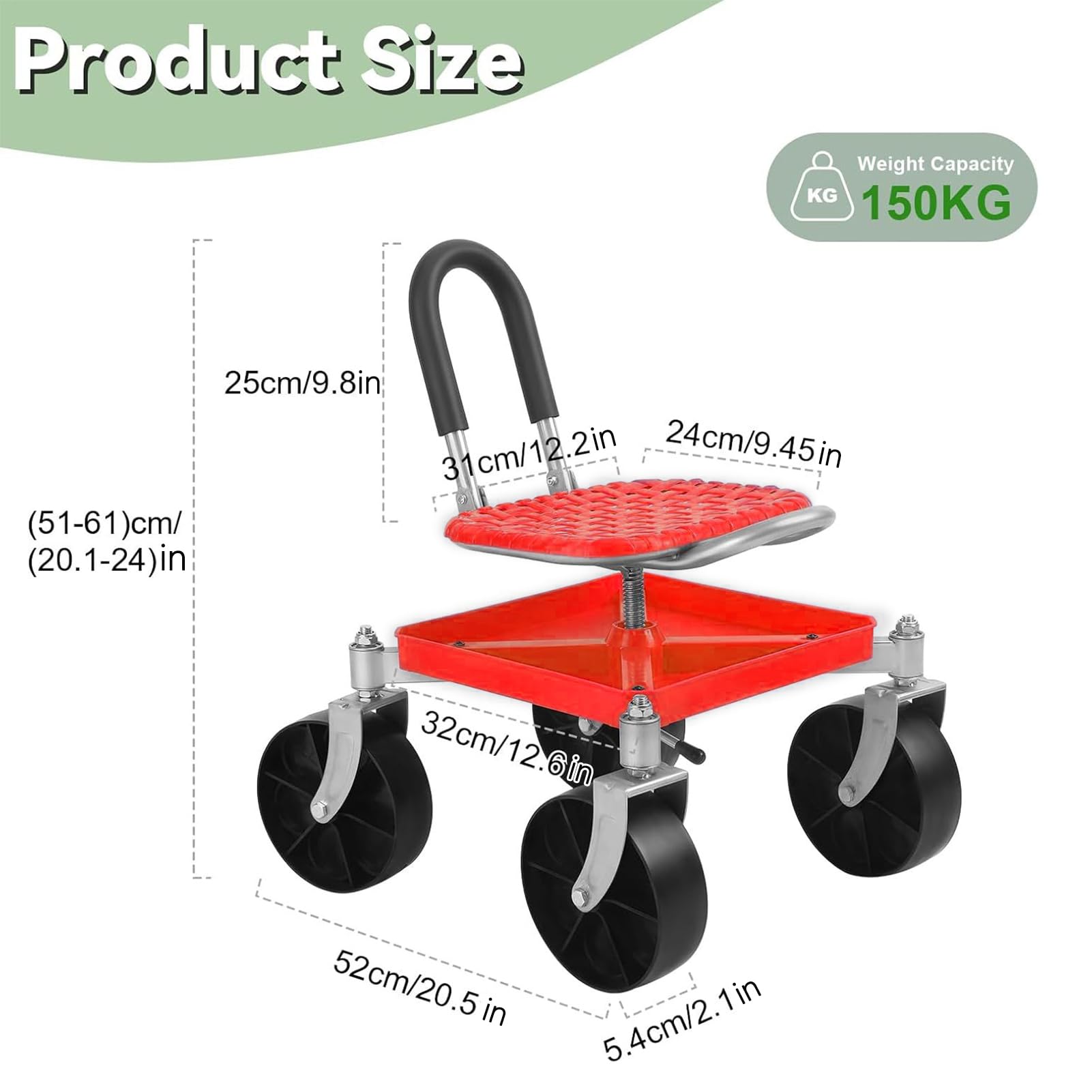 Garden Scooter - Taburete con Asiento Ajustable y Bandeja de Almacenamiento, Herramienta ergonómica para el Exterior | Accesorio Funcional para Mantenimiento de tamaño Flores Vegetales poda