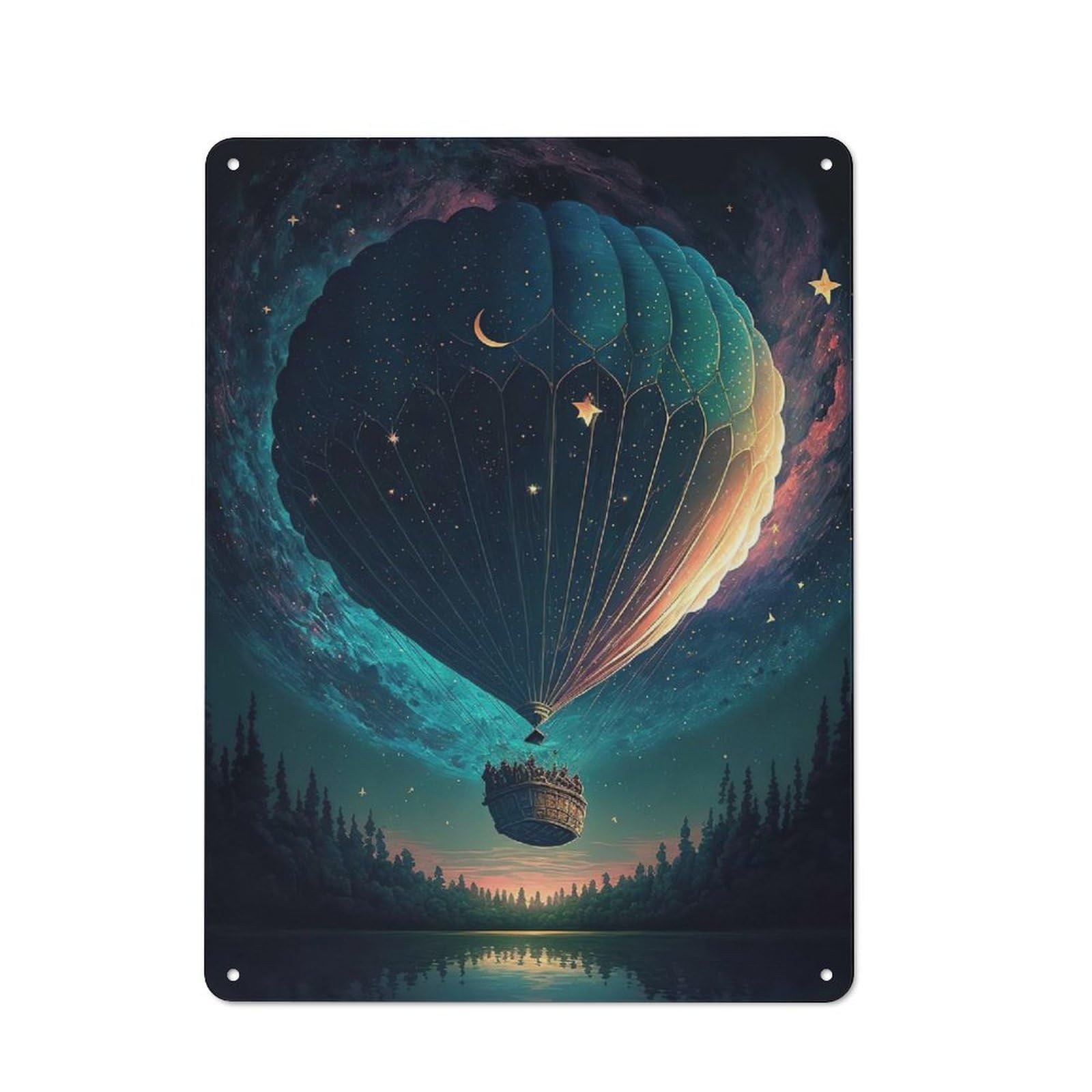 Junmoney Balloon Space Landscape Metal Sign 40X30cm With For Workshop Wall, Rustic Decor, Wall Decoration For Workshops And Hobby Rooms