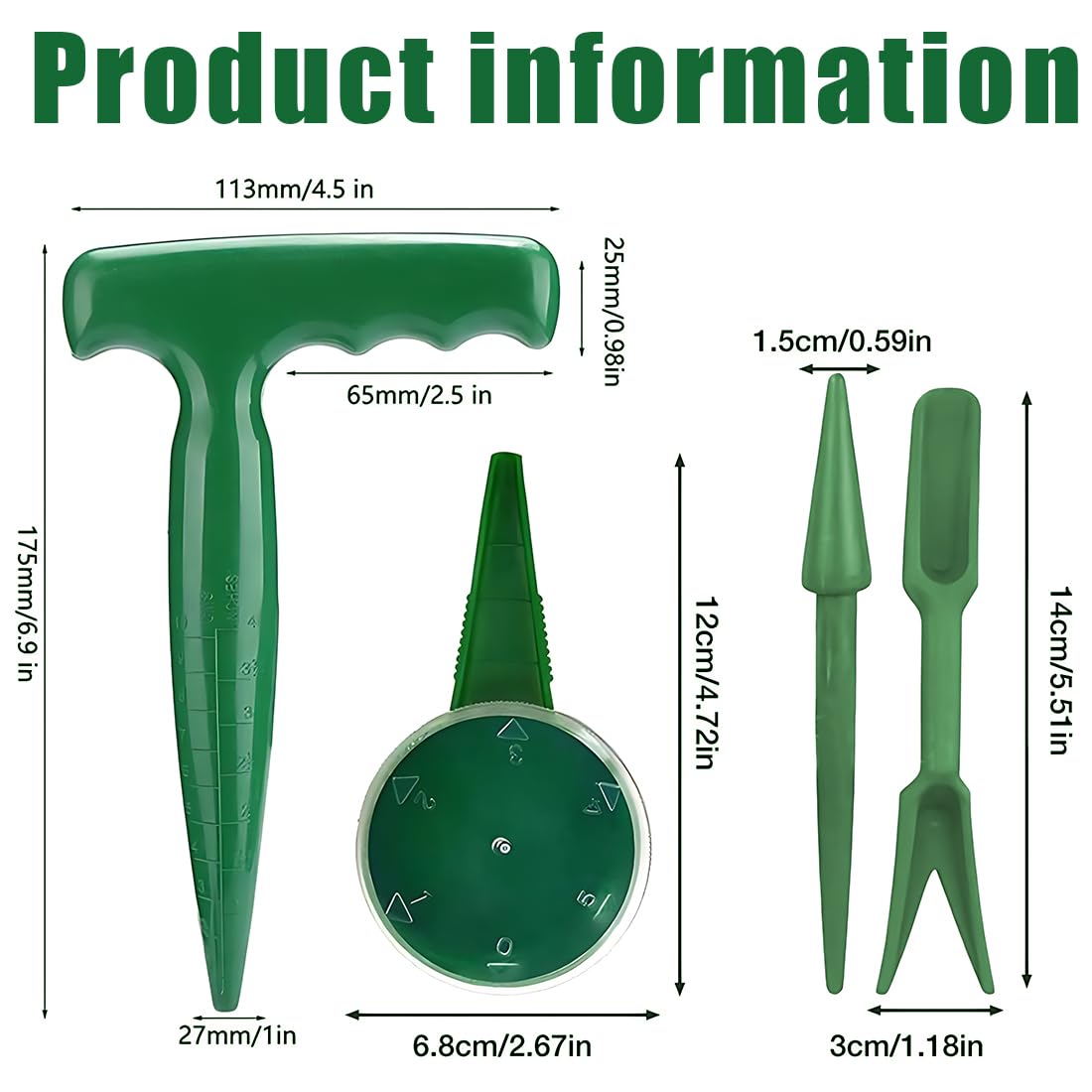 Set Giardinaggio 4 Pezzi CJZZ - Trapiantatore, Seminatrice E Foraterra Per Piantine E Bulbi Con Scala - Foto 9