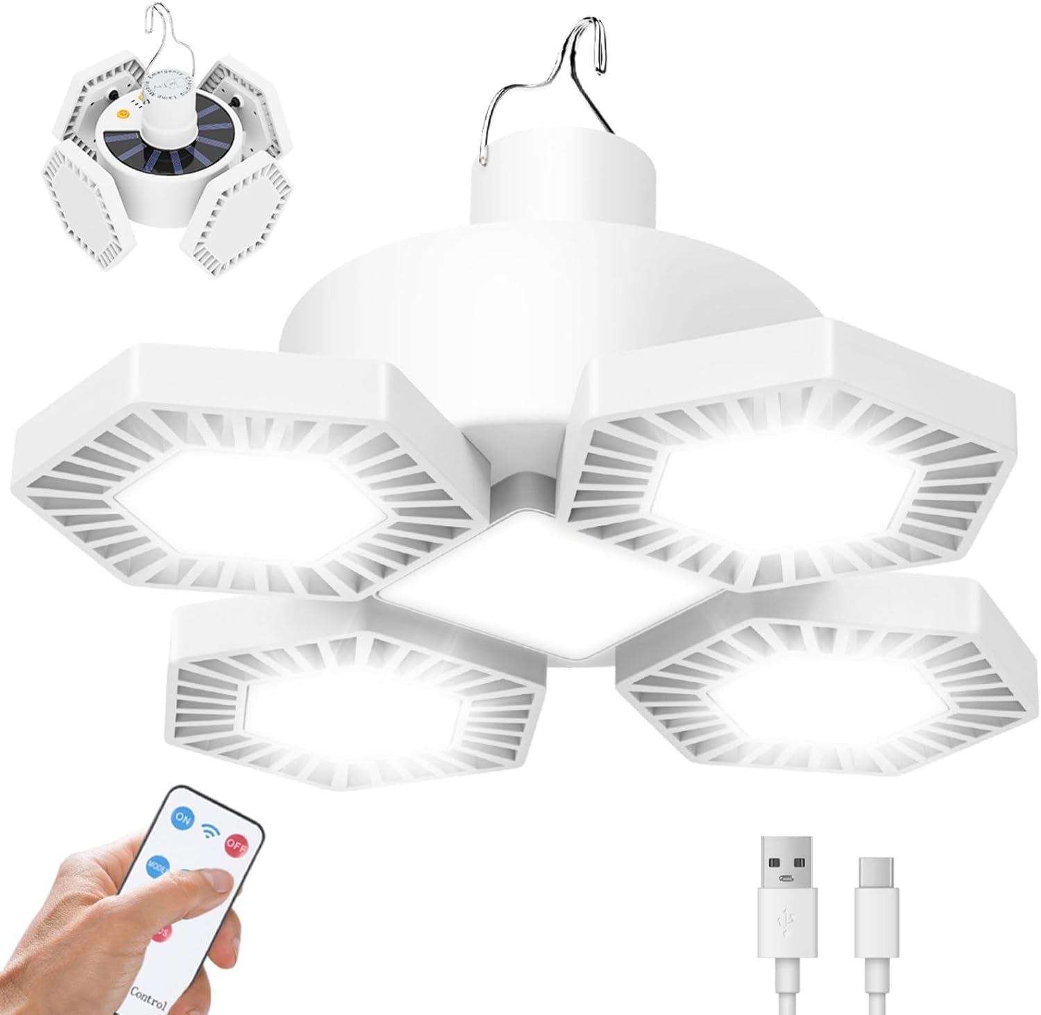 USB Solar Camping Light with Remote Control – Folding Rechargeable Lantern, 360°Lighting Waterproof Hanging Tent Lights Outdoor Light for Camping, Hiking, Outage, Emergency, Hurricane (169 LEDs)