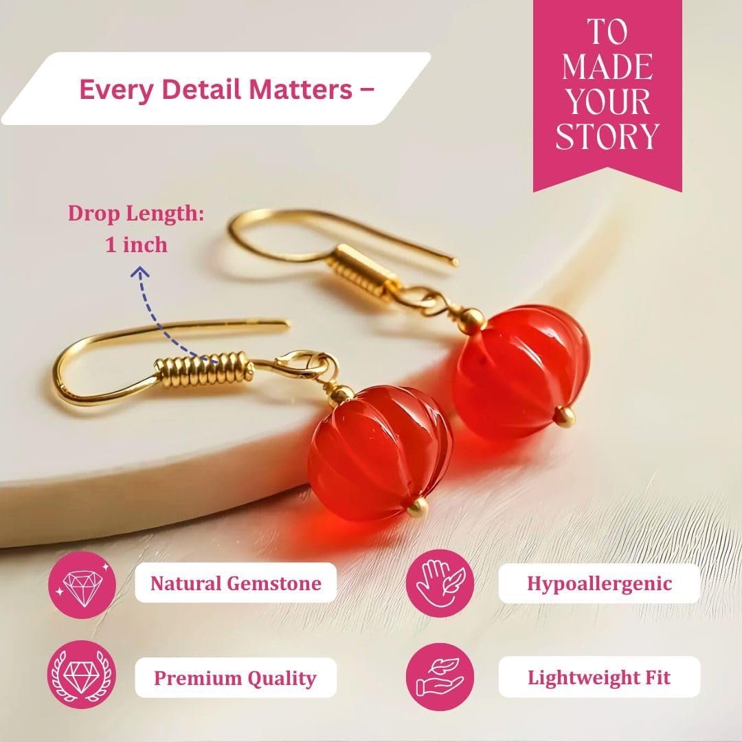 Gempires Red Agate Drop Earrings for Women – Handmade Melon Bead Dangle Earrings, Lightweight Crystal Jewelry, Hypoallergenic Everyday Gift - Image 5