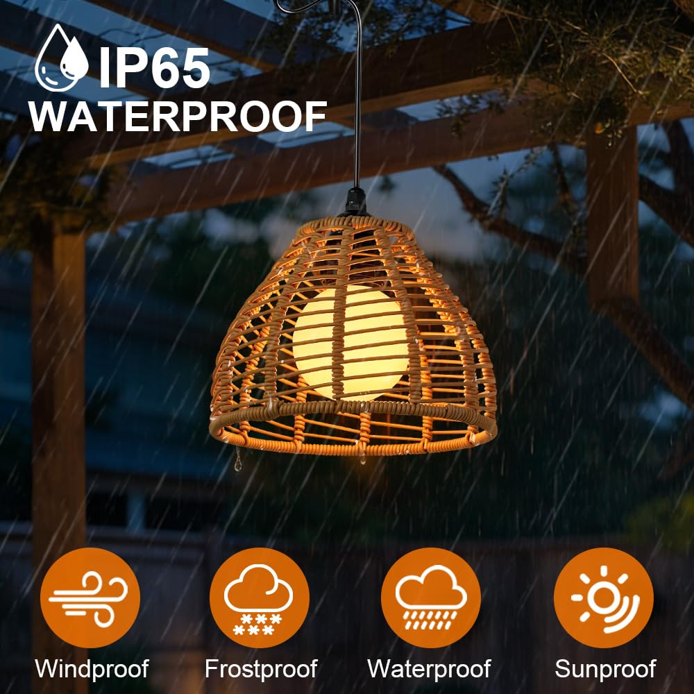 Lanterne Solaire Exterieur Jardin 2 Pièce Suspension Rotin Balcon Terrasse Camping Décoration
