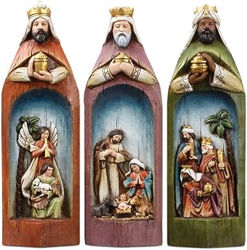 3PCS Three Wise Men Nativity Set,Christmas Nativity Collection Resin Crafts,Three Kings Figurine Roman Kings Nativity Set,Resin Craft Religious Decoration Nativity Scene,Abstract Art Sculpture