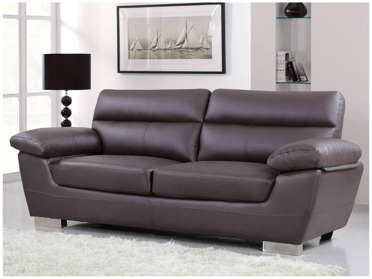 Canapé Fixe en Cuir Reconstitué et PVC Dallas, 3 Places, 210cm x 88cm x 90cm, Chocolat