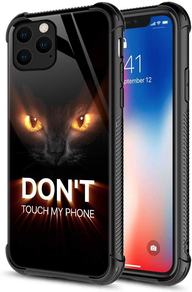 iPhone 11 Pro Max Case, Don't Touch My Phone Angry Cat iPhone 11 Pro Max Cases, Tempered Glass Back+Soft Silicone TPU Shock Protective Case for Apple iPhone 11 Pro Max