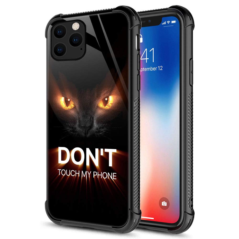 iPhone 11 Pro Max Case, Don't Touch My Phone Angry Cat iPhone 11 Pro Max Cases, Tempered Glass Back+Soft Silicone TPU Shock Protective Case for Apple iPhone 11 Pro Max