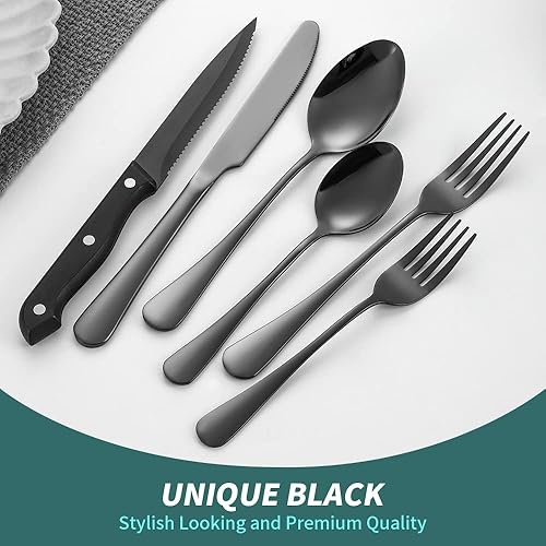 Miniatura 183 de A·HOUSEWARE - Juego de cubiertos iridiscentes con diseño hueco, 20 piezas, acero inoxidable, incluye tenedores, cucharas, cuchillos, utensilios