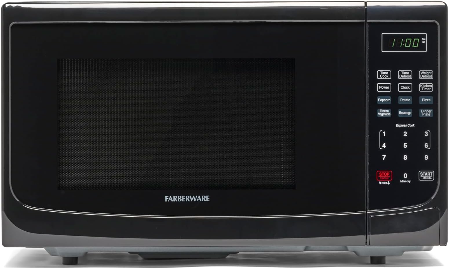 Farberware 1.1 Cu. Ft. Countertop Microwave Oven – 1000 Watts Power, Auto Cook Settings, Defrost, Easy Clean and Child Safety Lock - Black