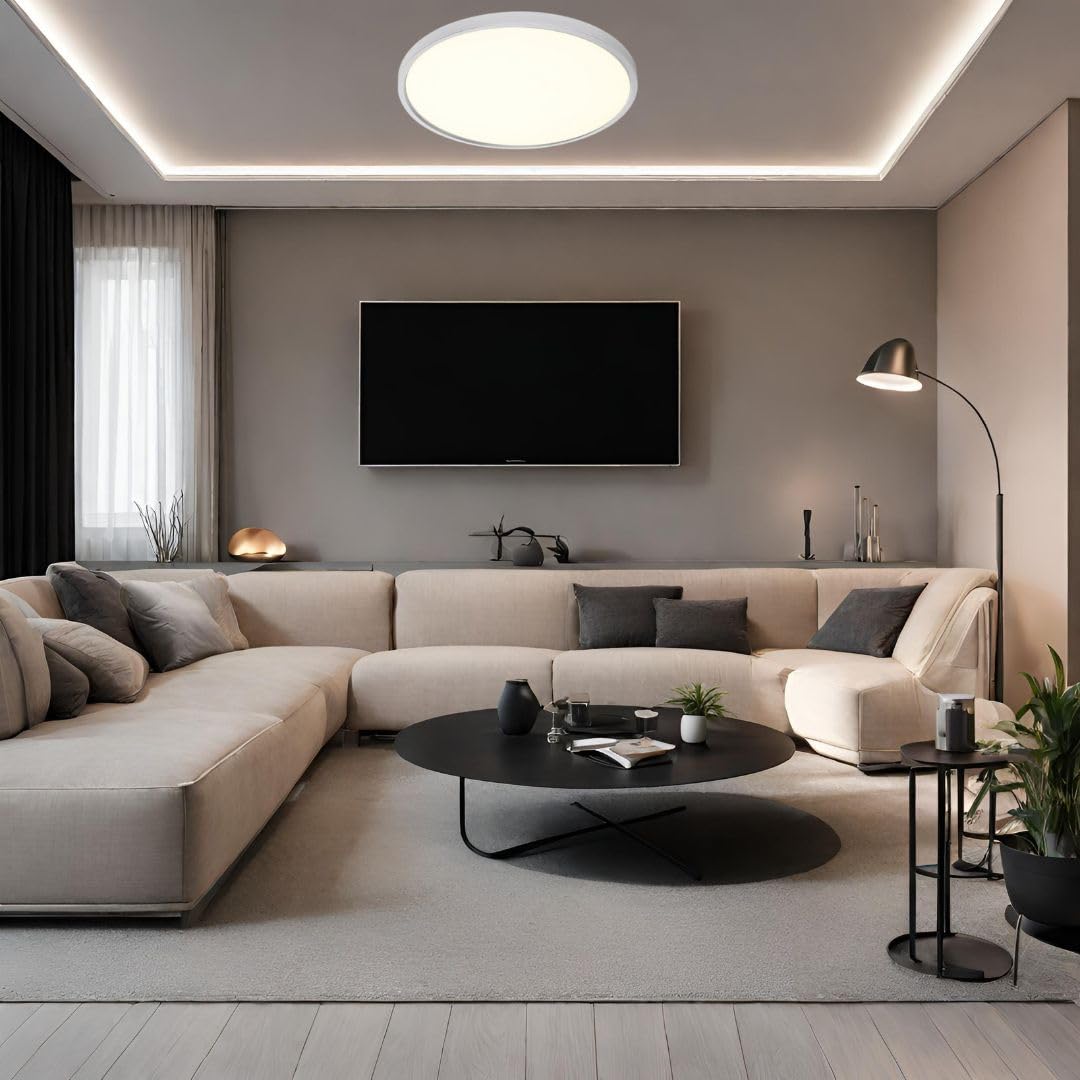 Jandei - Plafón LED 48W Tricolor 3000K-4200K-6000K, 59,5 cm diámetro, marco blanco. Instalación en Superficie. Perfecto para Dormitorio, Salón, Cocina, Hogar, Negocio.