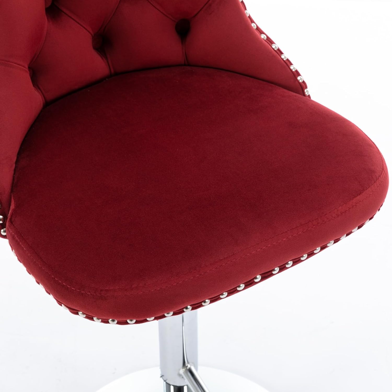 Merax Swivel Bar Stools Set of 2, Adjustable Counter Height Velvet Upholstered Barstools with Nailheads Trim, Button Tufted Back and Silver Footrest, Bar Chairs for Dining Room Home Bar Kitchen, Red