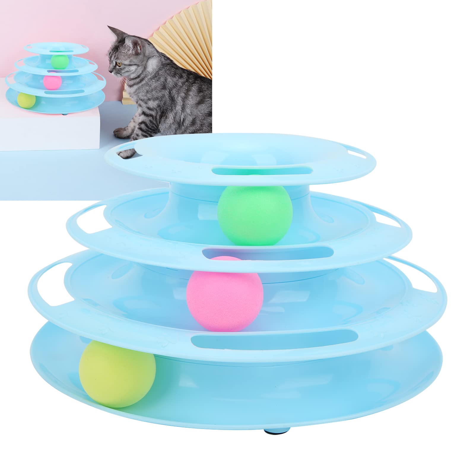 EVTSCAN Cat Ball Towers Toys 3 Level Towers Tracks Roller Puzzle Toys for Kitty Cats Huning Chasing and Exercising(Blue)