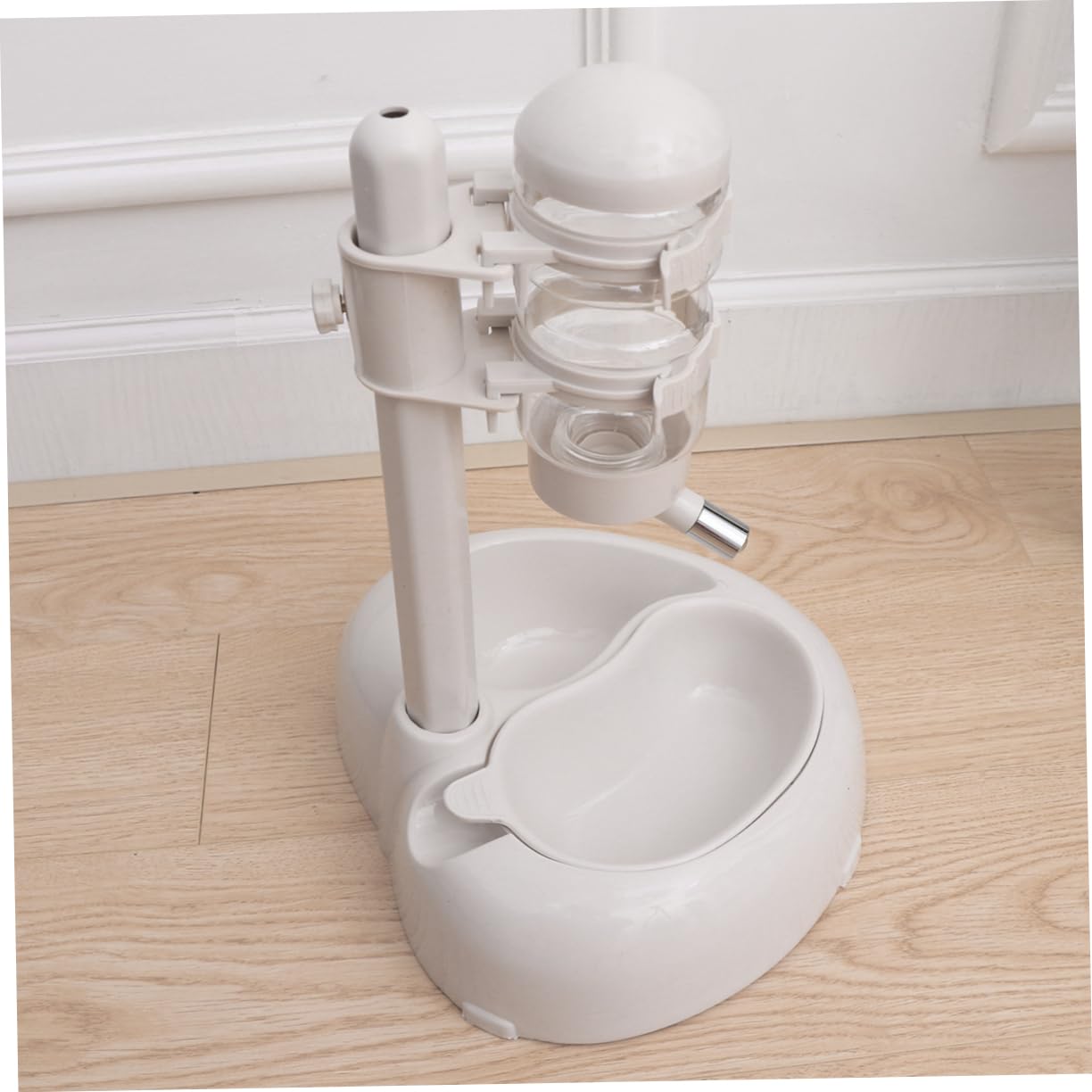 INOOMP Distributore Automatico Bianco per Gatti e Cani in Plastica Design Rotante e Vaschetta Antigoccia, Distributore D'acqua Sospeso per Animali Domestici