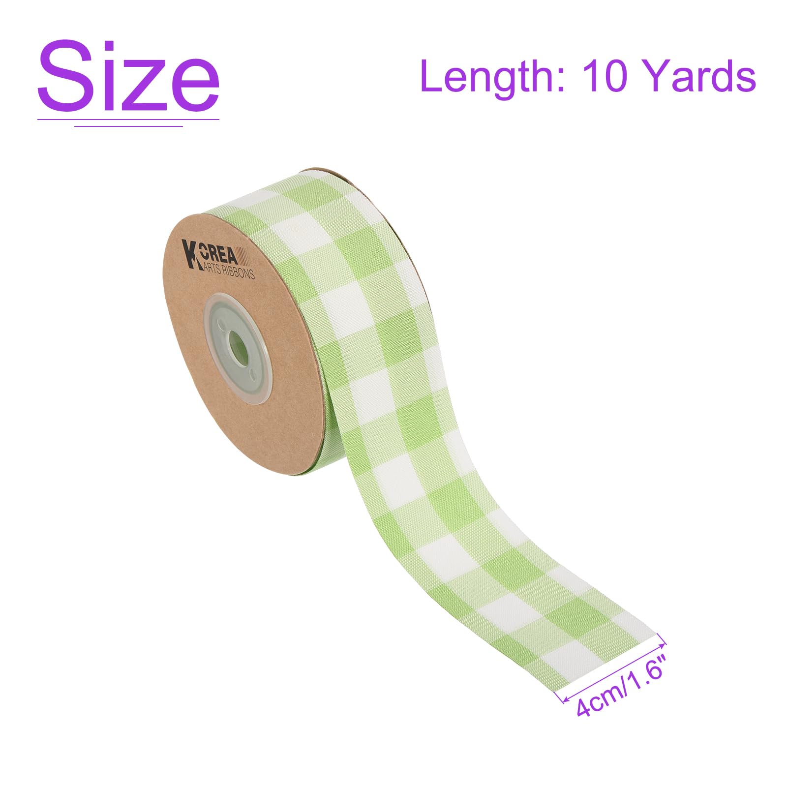 Wstążka w kratkę Buffalo Gingham o grubości 1,6 cala, 10 jardów do pakowania prezentów, rękodzieła i dekoracji DIY(Green White)