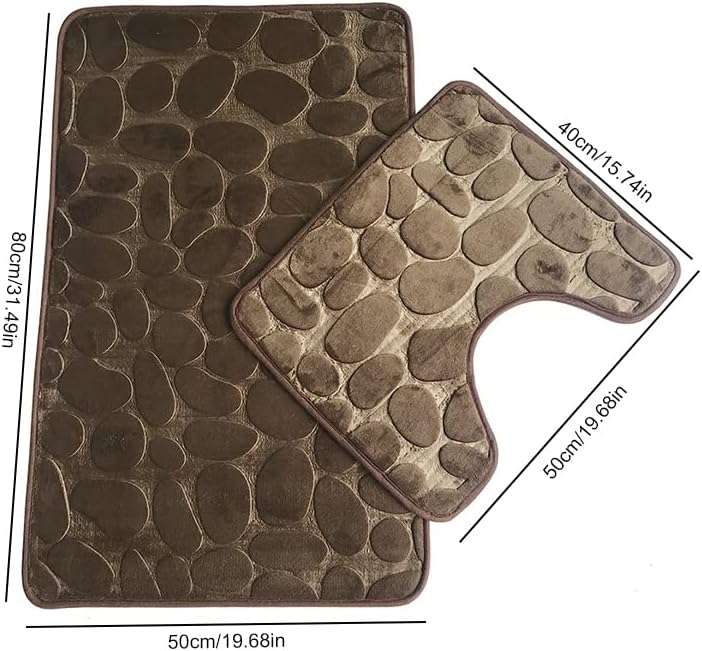 Miniatura 3 de Tapete de baño antideslizante de 19.7 x 31.5 in y tapete de inodoro de 19.7 x 15.7 in, juego de 2 alfombras de baño suaves con patrón de adoquines,