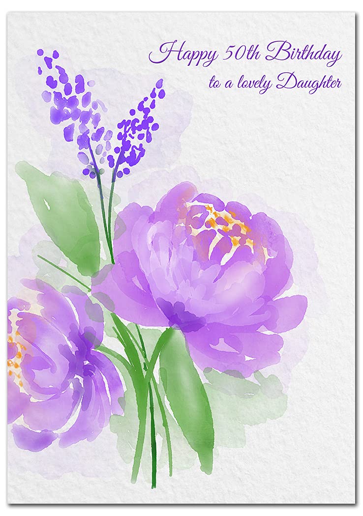 Extra Large Daughter 50th Birthday Card - XL Big thick A4 size - Special Age Year Greeting Her Women Female - Beautiful Art Modern Watercolour Flower - Nice Huge Happy Wishes UK Eco-Friendly