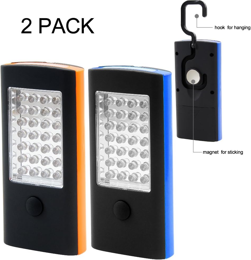 2 Naissance] (2 Packs 28 +4 LED Magnetic Handheld Light Work Light with a Hook, Used as Emergency Flashlight and Bicyle Light(No Battery Included)