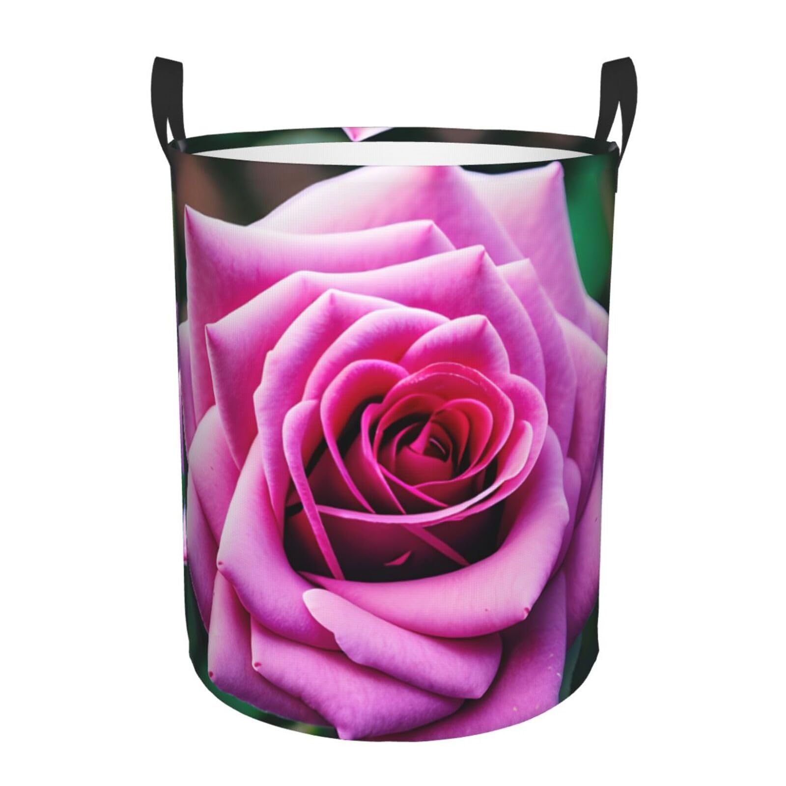 S Collapsible Laundry Hamper Round Purple Rose Flower Print Storage