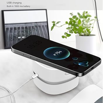 ODISTAR Desk Vacuum Cleaner with Wireless Charger, Mini Table dust Sweeper Energy Saving,Endurance up to 400 mins, Cordless&360o Rotatable for Keyboard/Home/School/Office (White Wireless Charger)