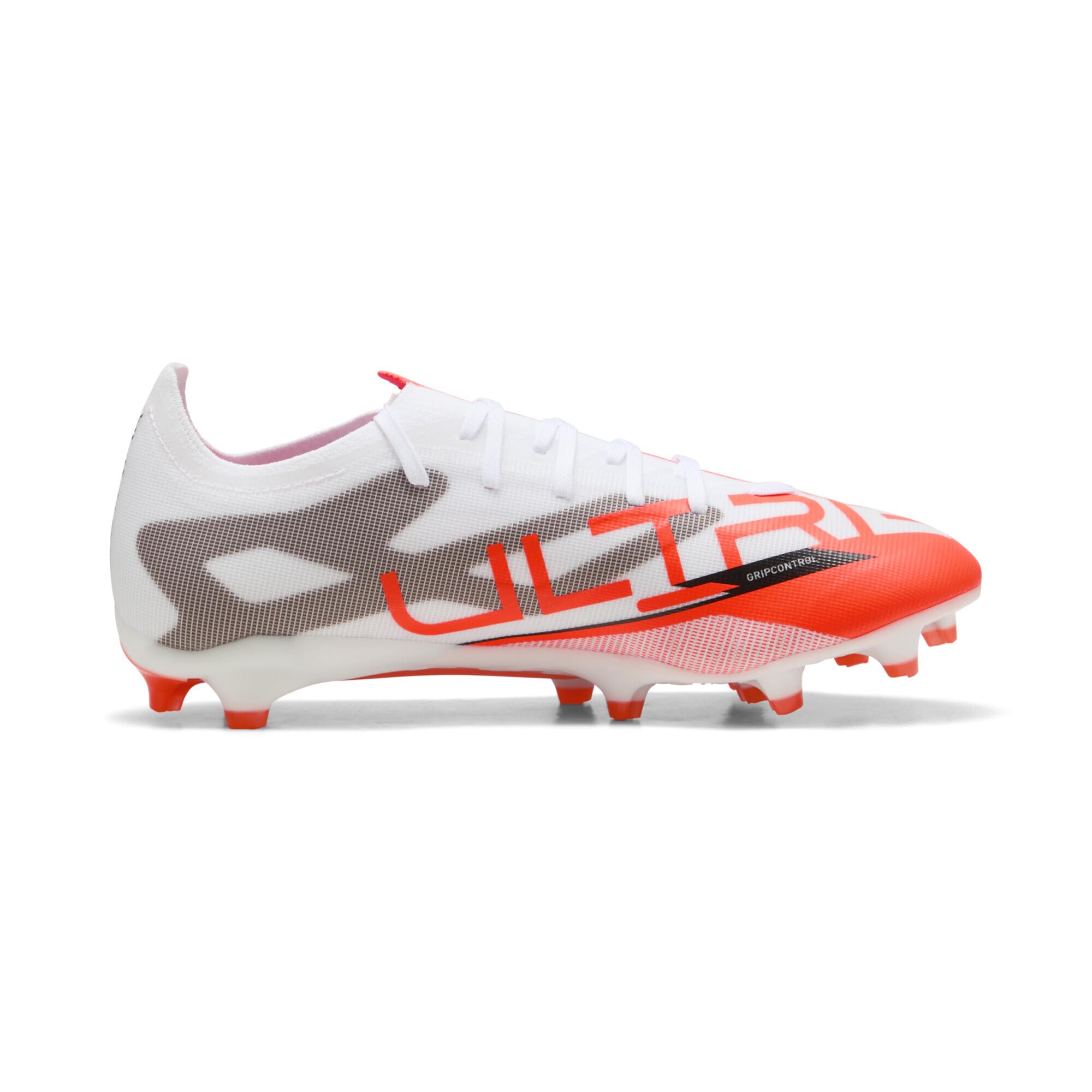 Puma - Ultra 5 Match FG/AG, Zapatillas de fútbol Unisexo, Puma White-Puma Black-Glowing Red,