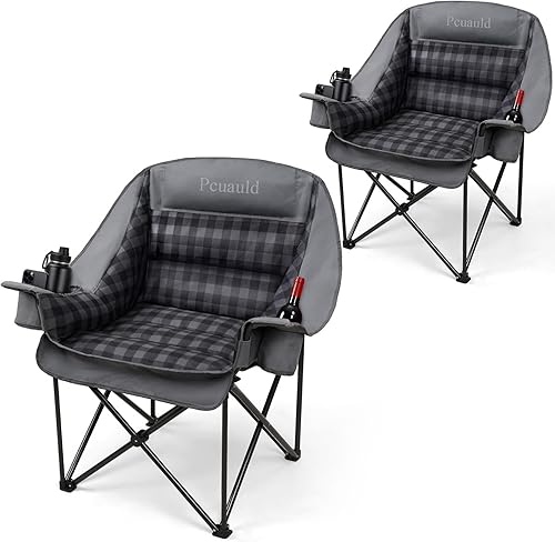 Paquete de 2 sillas de campamento extragrandes XL para adultos, sillas de campamento plegables acolchadas resistentes con soporte para tazas,