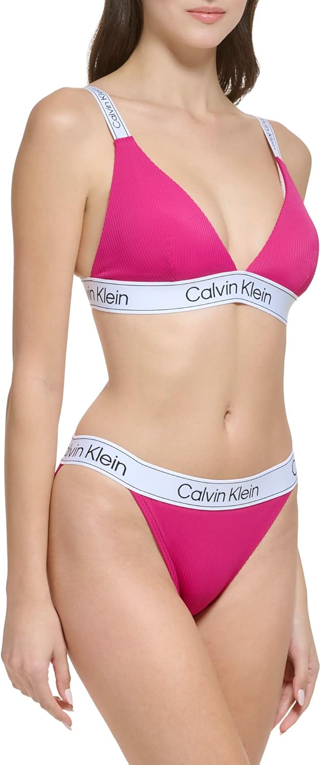 Calvin Klein Women's Low Waisted Elastic Logo Triangle Set-Bikini Top - Image 2