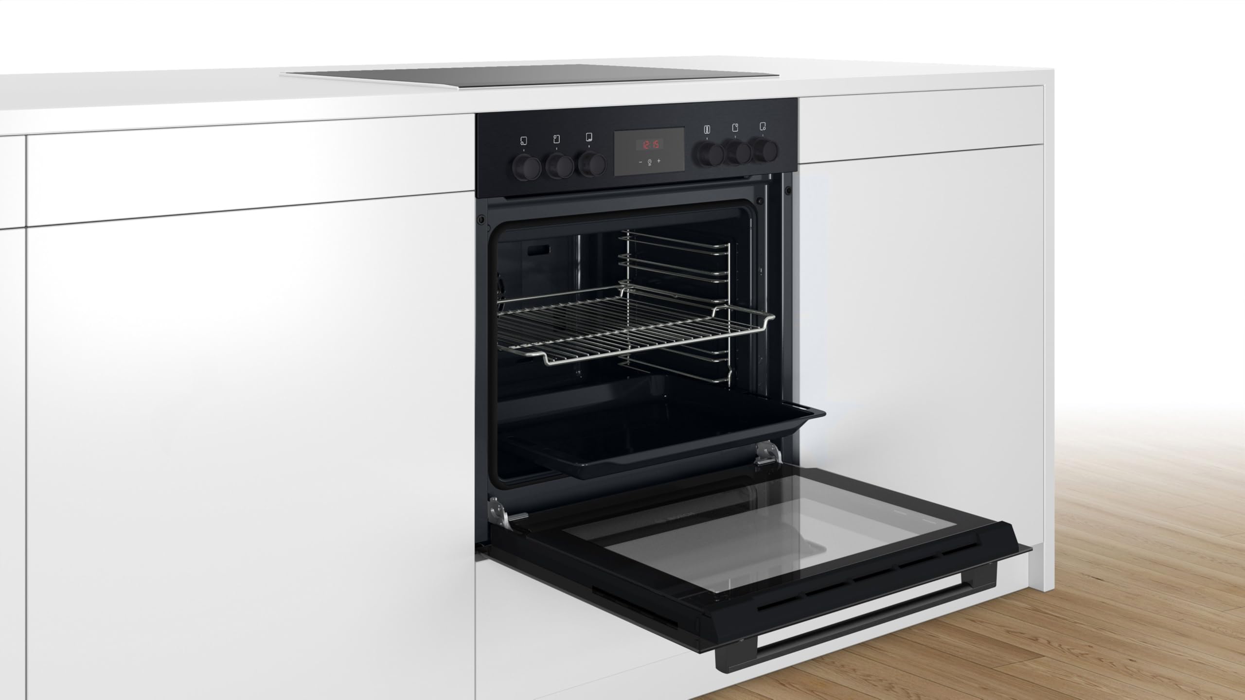Bosch Einbauherd-Set HND211LB2 Serie 2 60 cm 3D-Heißluft HEF113BB0 Elektro-Kochfeld 60 cm herdgesteuert Edelstahlrahmen Bräterzone 21 cm erweitbare Kochzone NKN645GA2E