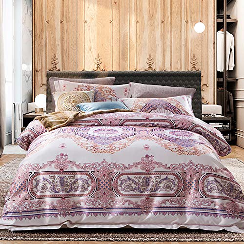 Housses de couette double avec drap-housse en coton de soie, parure de lit de luxe dorée TXQHD