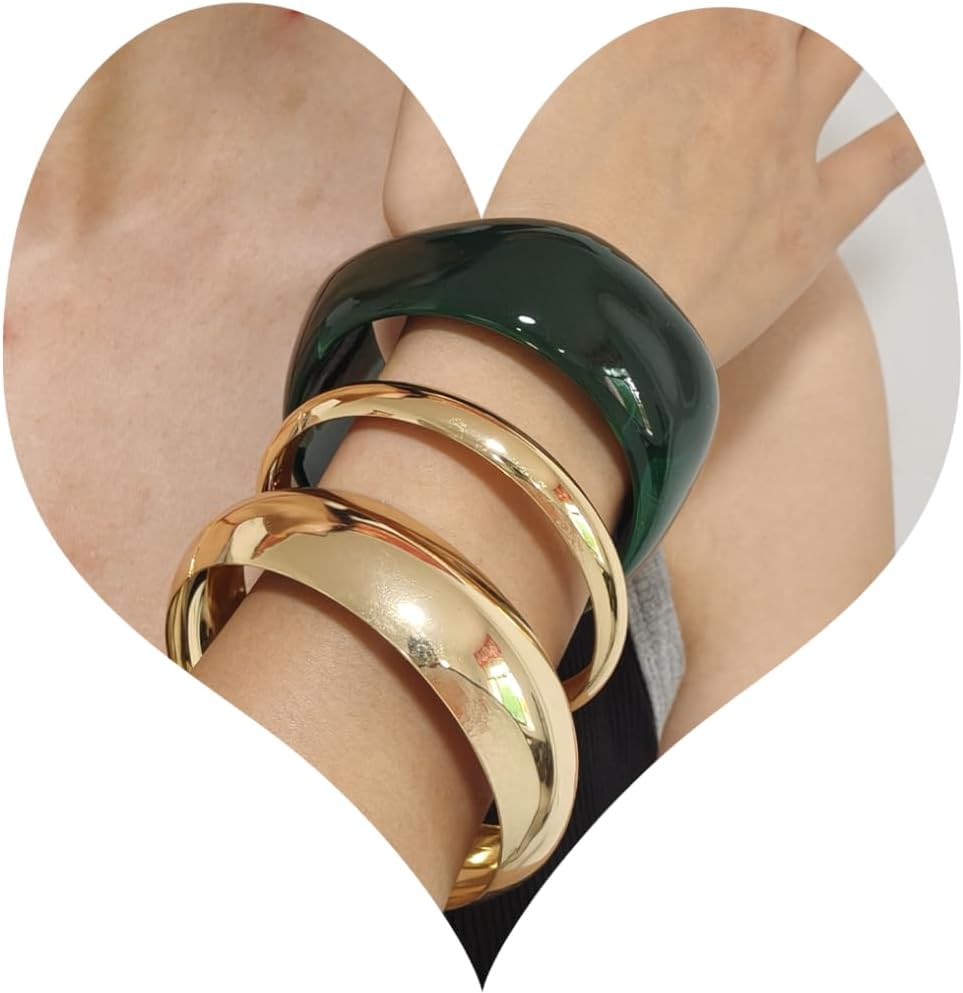 3Pcs Chunky Gold Bracelets for Women Wide Irregular Acrylic Resin Bangle Acrylic Gold Wide Bangle Bracelets Set Punk Jewelry