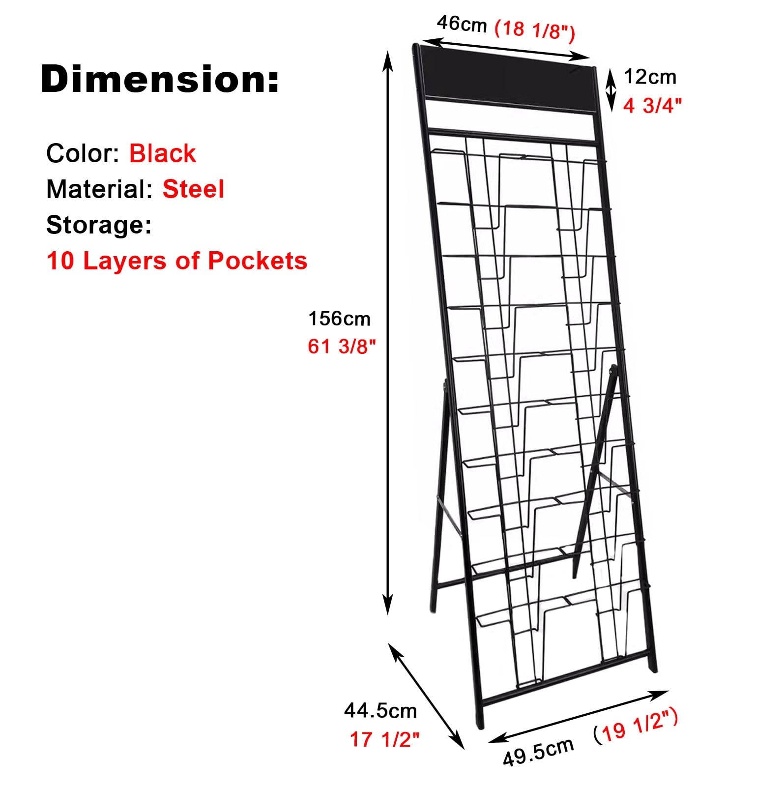 Espositore da Terra 10 Tasche Supporto per La Brochure di Caricatore Pieghevole, Porta del Supporto per Opuscoli In Metallo Portatile per Showroom, Organizzatore di Brochure Multiuso
