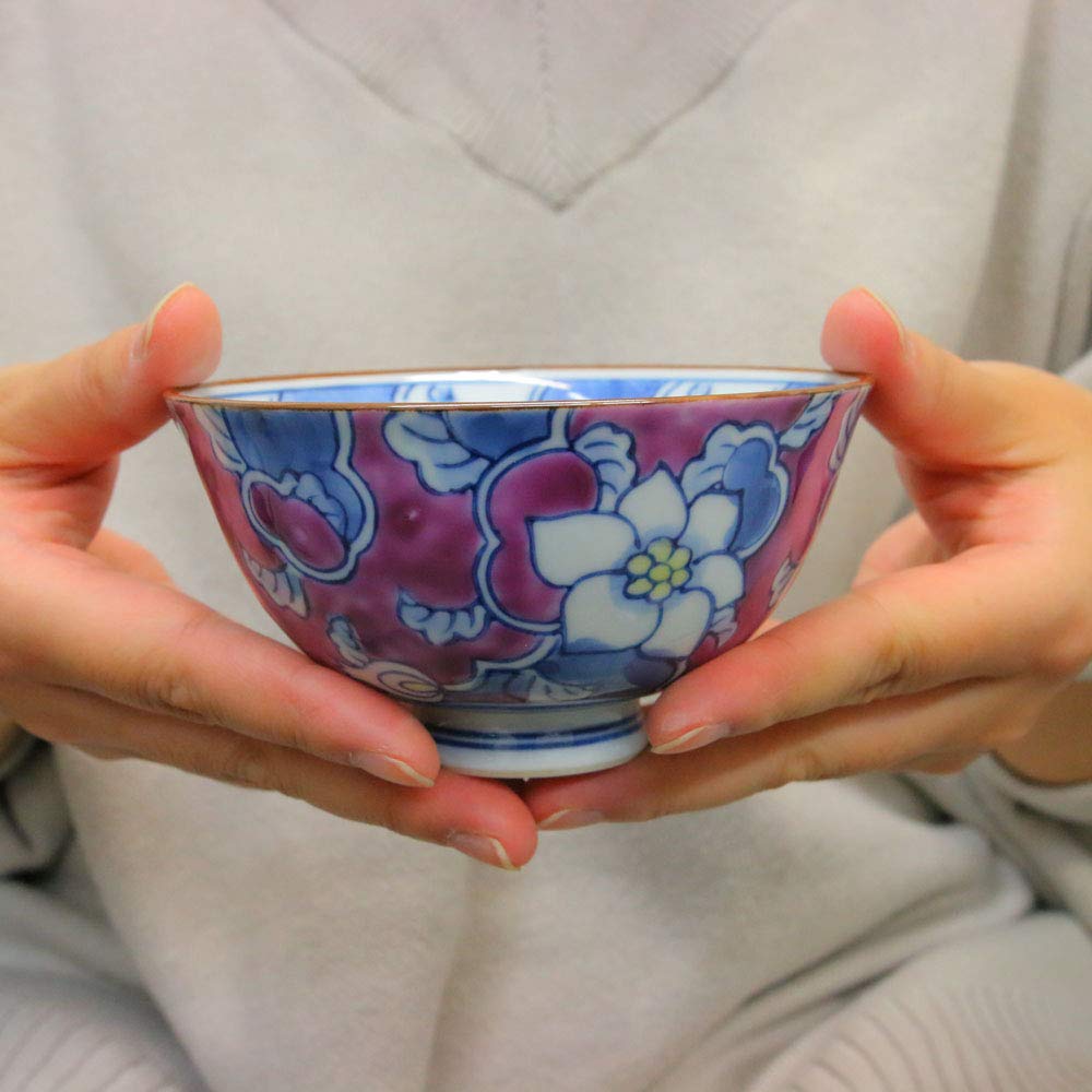Amazon｜茶碗 有田焼 伊万里焼 唐花茶碗（紫） 花柄 1個入り｜和食器