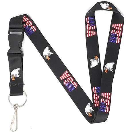 American Flag Lanyard, Durable Patriotic Necklace with Breakaway Buckle