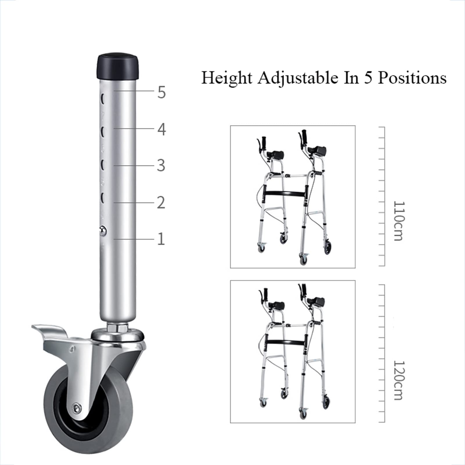 Andador Ligero De Aluminio De Altura Ajustable para Adultos, Andador Plegable Ligero con Ruedas Y Soporte De Apoyabrazos Desmontable, Ayuda para Caminar,Silver