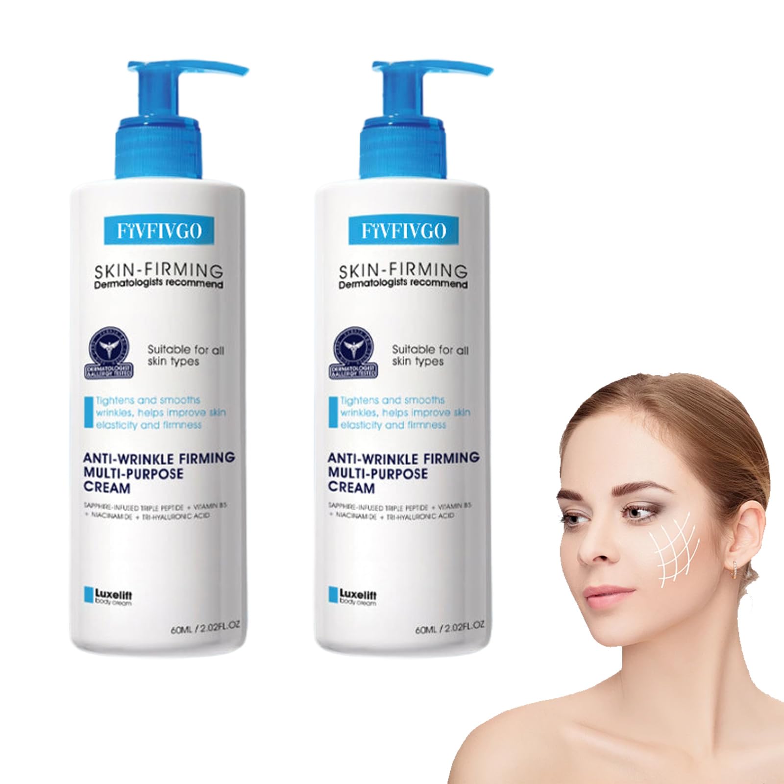 Fivfivgo Ultra Firming & Revitalizing Cream，Advanced New Fivfivgo Skin Firming Cream, Body Lotion Moisturizer, Face Lotion & Body Cream-Renew Skin Firmness for All Skin Types (2Bottles, 60ml)