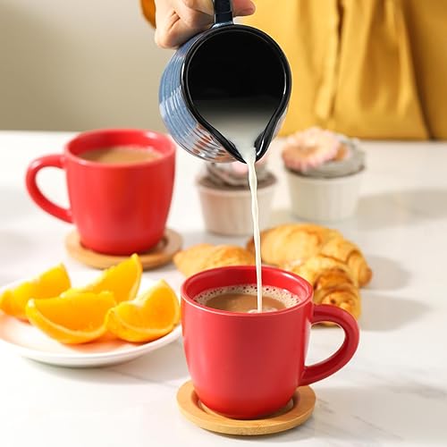 Miniatura 6 de Hasense Juego de 6 tazas de té y platillos de 8 onzas, tazas de café de cerámica, tazas de café con leche y capuchino con asa para doble tomo, café